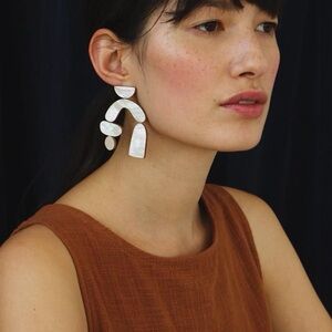 Wolf and Moon Cassia Mother of Pearl White Statement Earrings